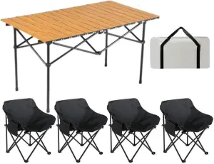 Portable Lightweight Folding Camping Table & Chairs Set for BBQ Garden Hiking Fishing Carbon Steel Roll up Top Picnic Table with Air Set
