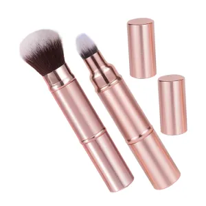 Portable Makeup Brush Set Bag with Lid 2pcs Double-sided Retractable Makeup Brush for Bronzer and Blush