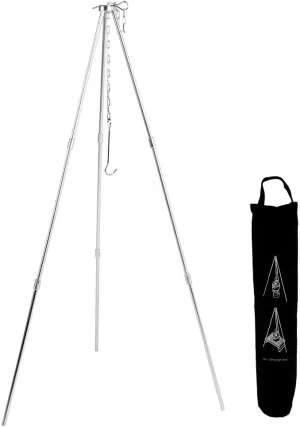 Portable Outdoor Cooking Tripod Adjustable Hang Chain Grill Stand Pot Hanging Cookware Accessory for Camping Hiking Backpacking