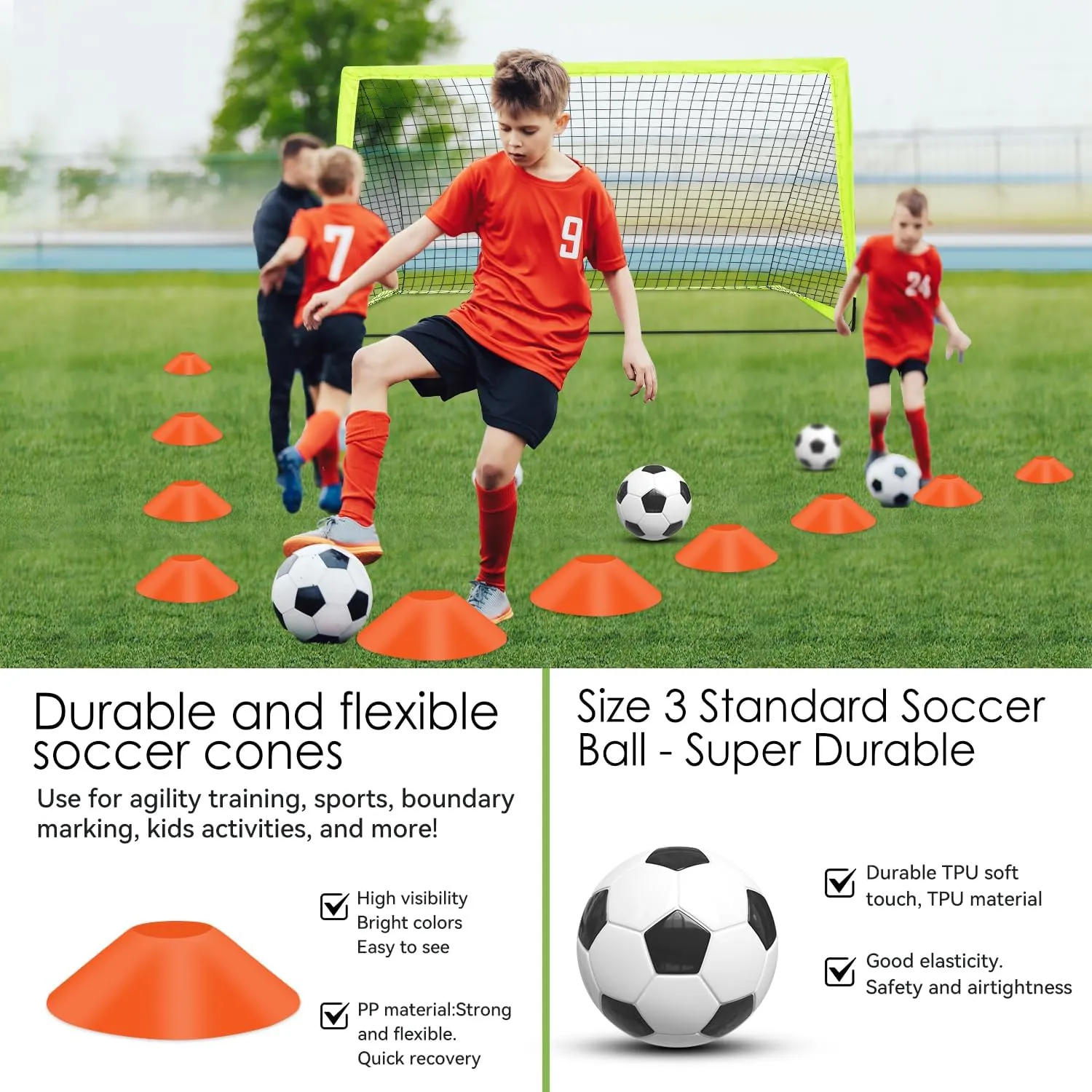 Portable Pop Up Soccer Goal - 6x4ft Backyard Training Equipment with Soccer Ball, Scoring Target Cloth, and Conesl,Fencing Training Equipment，Baseball & Softball Protective Screens