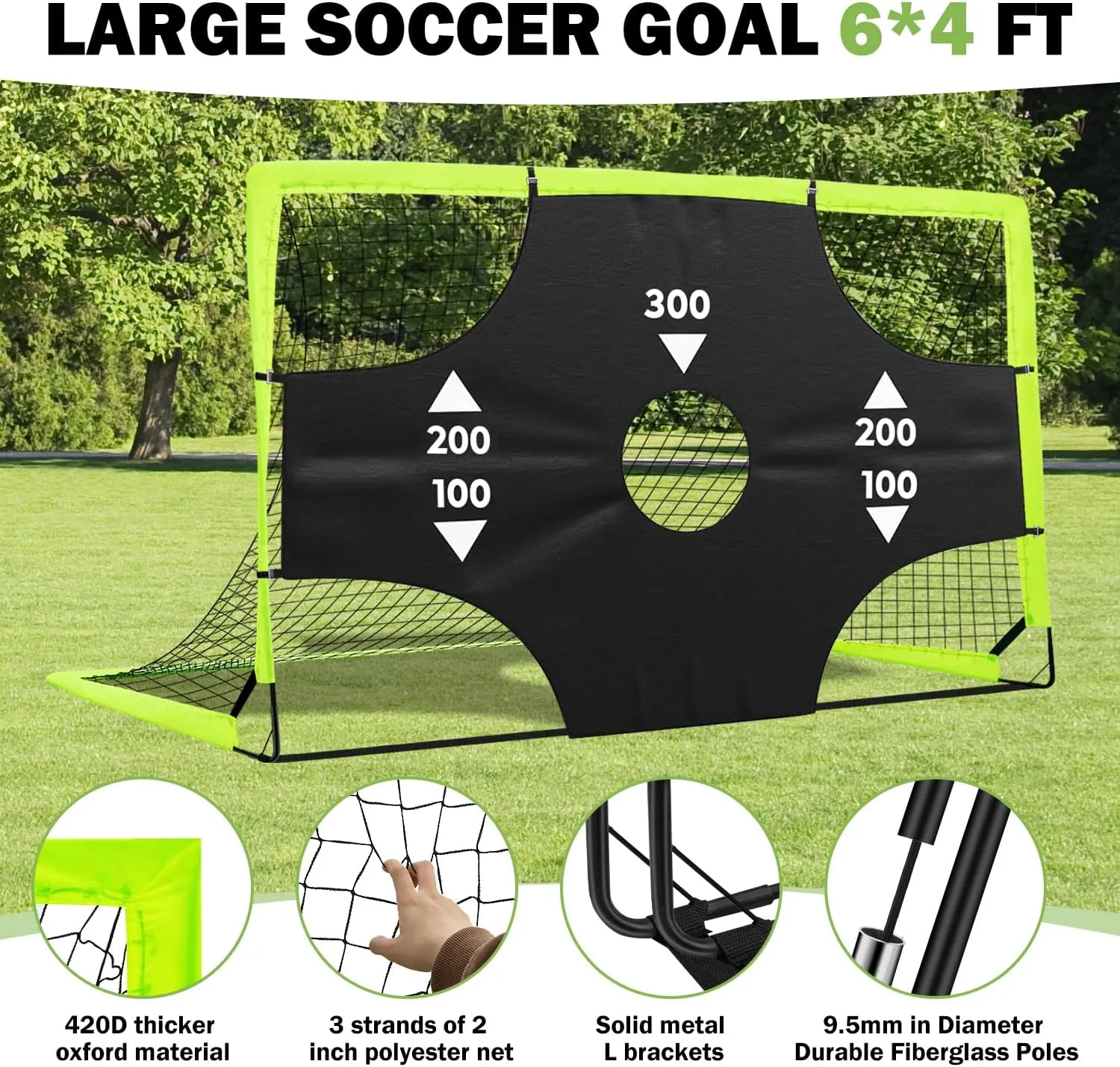 Portable Pop Up Soccer Goal - 6x4ft Backyard Training Equipment with Soccer Ball, Scoring Target Cloth, and Conesl,Fencing Training Equipment，Baseball & Softball Protective Screens