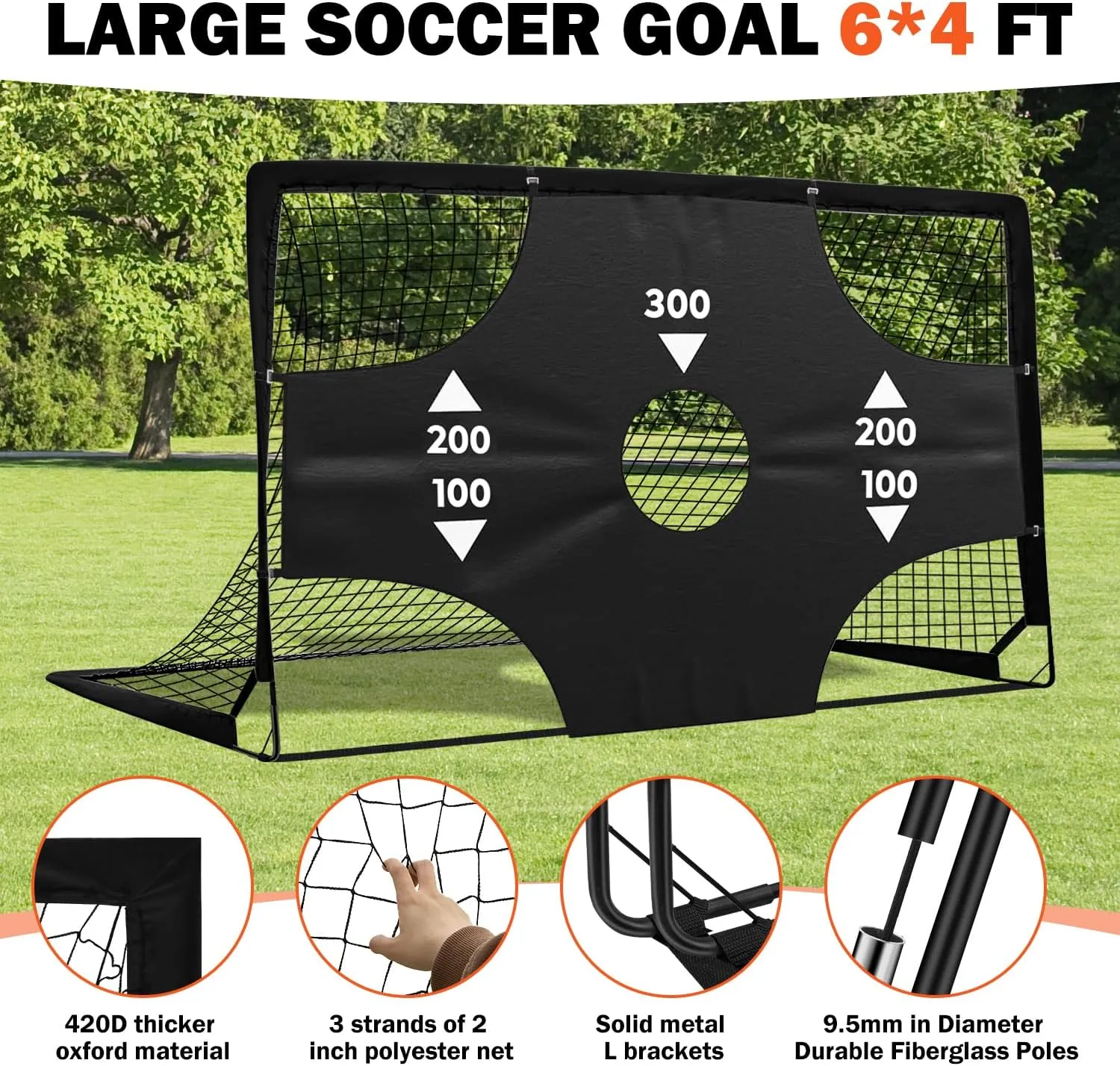 Portable Pop Up Soccer Goal - 6x4ft Backyard Training Equipment with Soccer Ball, Scoring Target Cloth, and Conesl,Fencing Training Equipment，Baseball & Softball Protective Screens
