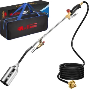 Portable Propane Torch Weed Burner Kit with Storage Bag, High Output 1,200,000 BTU BTUs Weed Torch with 10 FT Hose, Self Igniter Weed Flame Torch for Campfires,Roofing,Melting Snow Ice