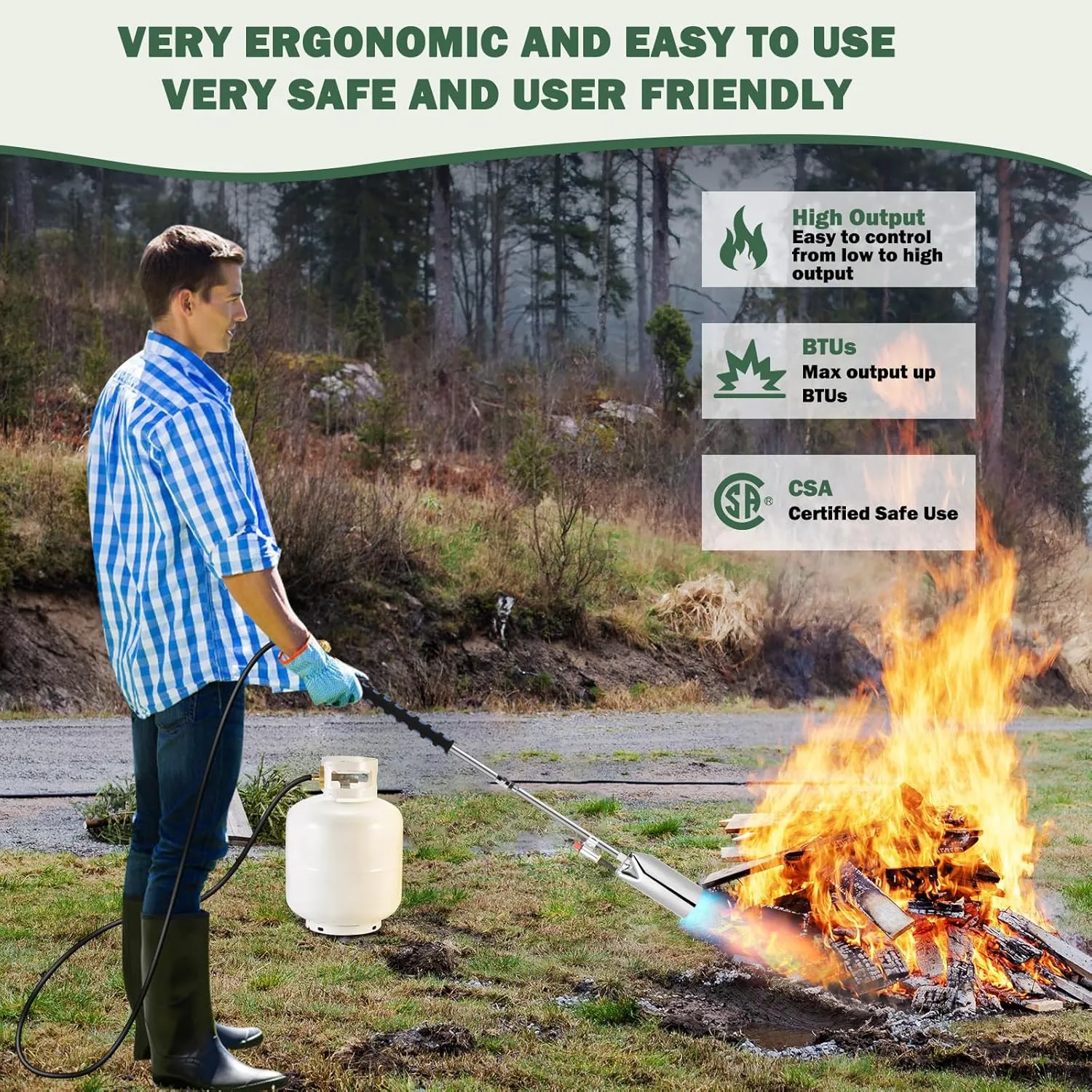 Portable Propane Torch Weed Burner Kit with Storage Bag, High Output 1,280,000 BTU BTUs Weed Torch with 10 FT Hose, Self Igniter Weed Flame Torch for Campfires,Roofing,Melting Snow Ice