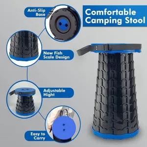 Portable Telescopic Stool, Bag Camping Retractable Folding Stool for Fishing, Hiking Outdoor Recreation (Black)