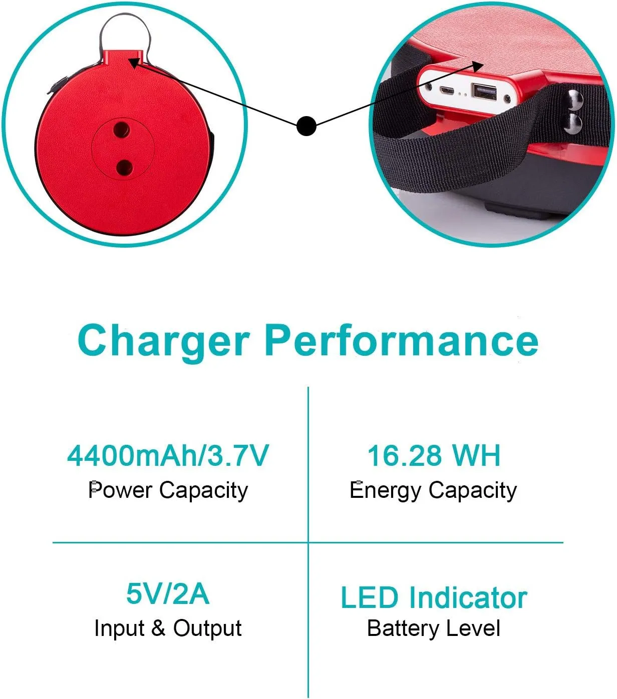 Portable Telescopic Stool with 4400mAh Mobile Charger, Built-in Phone Charger for iPhone Android 3nd Gen Foldable Stool for Indoor/Outdoor/Gardening Max Load 400lbs(Red)