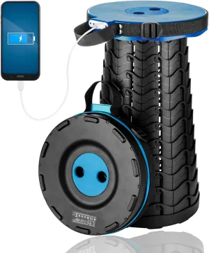 Portable Telescopic Stool with Mobile Charger 4400mAh, Collapsible Stool Built-in Phone Charger for iPhone Android, Foldable Seat for Camping Hiking Fishing Picnic Max Load 400lbs