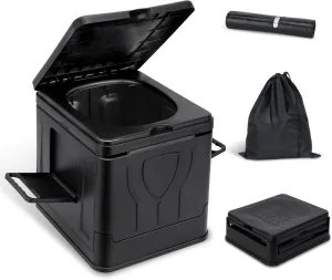 Portable Toilet, Camping Toilets Portable with Lid for Adults and Kids, Collapsible Porta Potty with Paper Holder, Portable Toilet for Camping, Hiking, Outdoor, Car, Truck, RV, Emergency Use (Black)