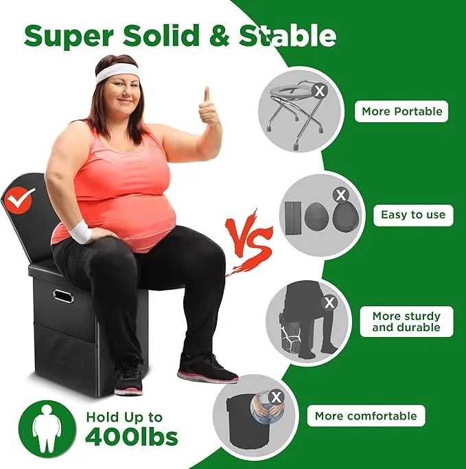 Portable Toilet for Adults, Foldable Camping Toilet with Soft & Comfortable Leather Seat,Hold Up to 400lbs, Height 16.5in for Camping, Car/Road-Tripping