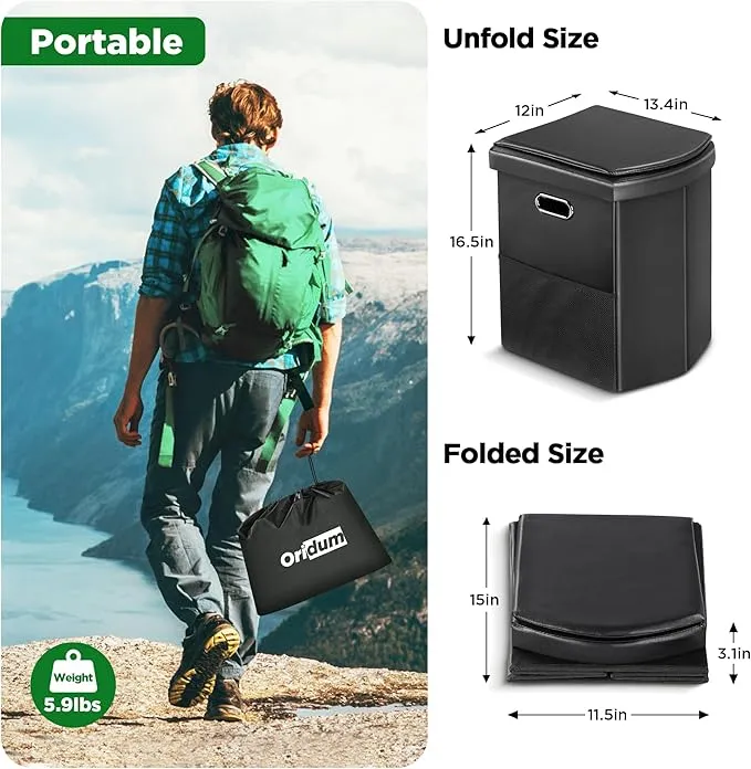 Portable Toilet for Adults, Foldable Camping Toilet with Soft & Comfortable Leather Seat,Hold Up to 400lbs, Height 16.5in for Camping, Car/Road-Tripping