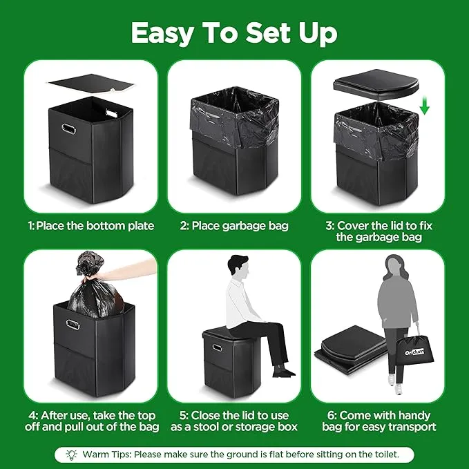 Portable Toilet for Adults, Foldable Camping Toilet with Soft & Comfortable Leather Seat,Hold Up to 400lbs, Height 16.5in for Camping, Car/Road-Tripping
