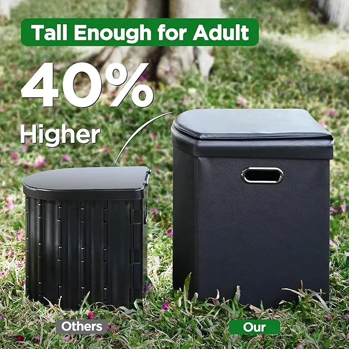 Portable Toilet for Adults, Foldable Camping Toilet with Soft & Comfortable Leather Seat,Hold Up to 400lbs, Height 16.5in for Camping, Car/Road-Tripping