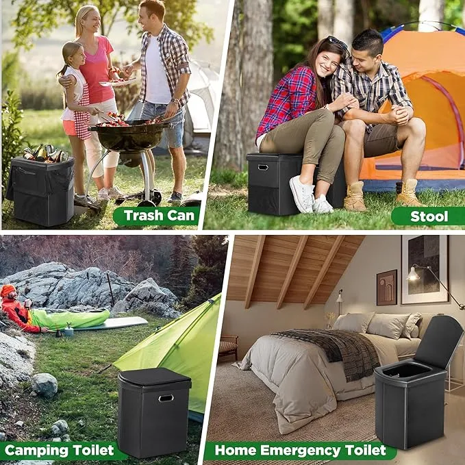 Portable Toilet for Adults, Foldable Camping Toilet with Soft & Comfortable Leather Seat,Hold Up to 400lbs, Height 16.5in for Camping, Car/Road-Tripping