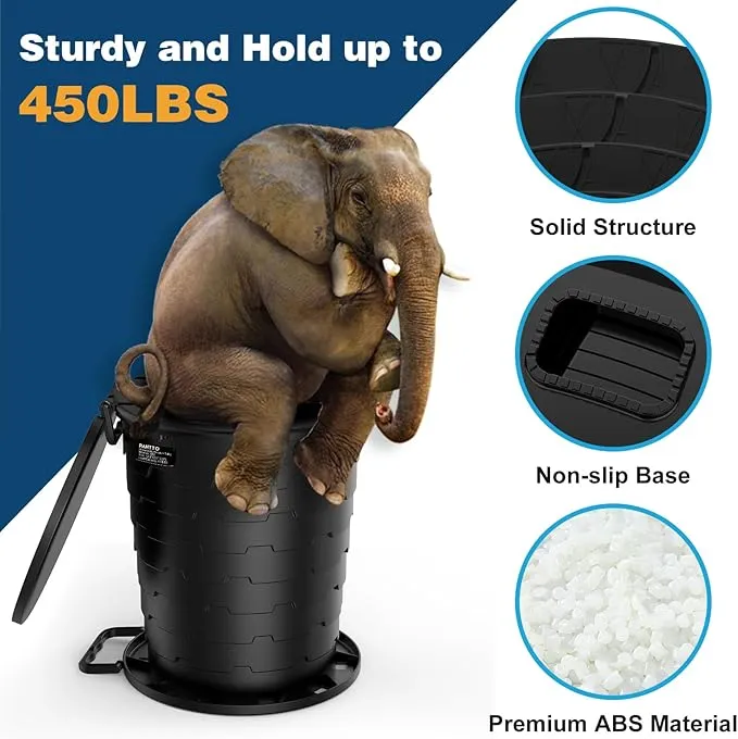Portable Toilet for Adults, Retractable Porta Potty for Camping with Toilet Paper Holder and Lid, Foldable Toilet Adjustable Height for Camping, Hiking, Fishing, RV Travel, Road Trips