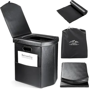 Portable Toilet for Adults, XL Portable Toilet for Camping, 16.5'' Camping Toilet with Lid, Camp Toilet with Handbag, Travel Potty for Camping, Hiking, RoadTrip, Car, Tent (Black Upgraded)