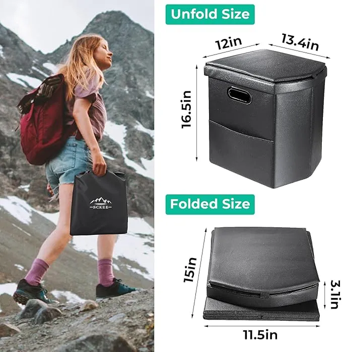 Portable Toilet for Adults, XL Portable Toilet for Camping, 16.5'' Camping Toilet with Lid, Camp Toilet with Handbag, Travel Potty for Camping, Hiking, RoadTrip, Car, Tent (Black Upgraded)