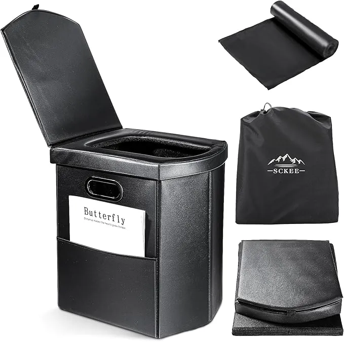 Portable Toilet for Adults, XL Portable Toilet for Camping, 16.5'' Camping Toilet with Lid, Camp Toilet with Handbag, Travel Potty for Camping, Hiking, RoadTrip, Car, Tent (Black Upgraded)