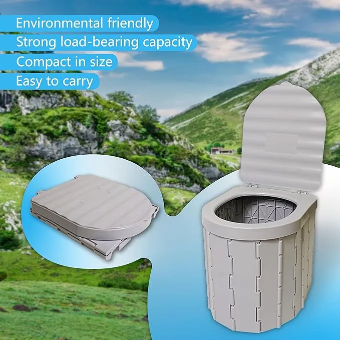 Portable Toilet for Adults，Extra Large Camping Toilets Portable with Lid, Folding Portable Toilet for Camping, Portable Potty for Adults with Trash Bag, Foldable Outdoor Toilet
