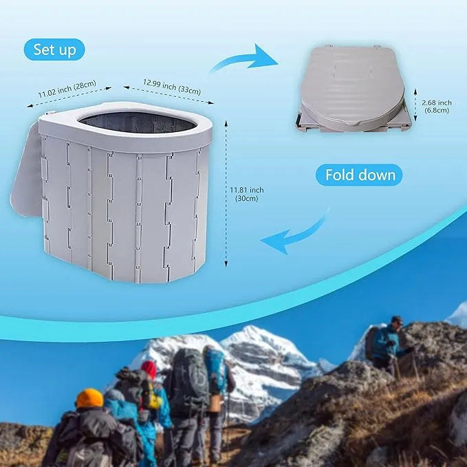 Portable Toilet for Adults，Extra Large Camping Toilets Portable with Lid, Folding Portable Toilet for Camping, Portable Potty for Adults with Trash Bag, Foldable Outdoor Toilet