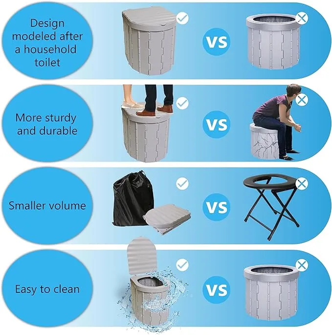 Portable Toilet for Adults，Extra Large Camping Toilets Portable with Lid, Folding Portable Toilet for Camping, Portable Potty for Adults with Trash Bag, Foldable Outdoor Toilet