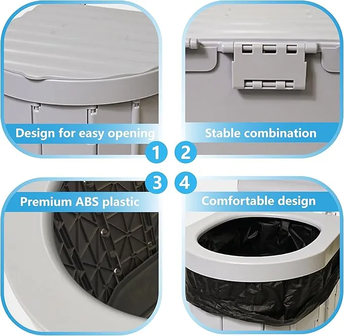 Portable Toilet for Adults，Extra Large Camping Toilets Portable with Lid, Folding Portable Toilet for Camping, Portable Potty for Adults with Trash Bag, Foldable Outdoor Toilet