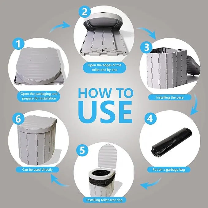 Portable Toilet for Adults，Extra Large Camping Toilets Portable with Lid, Folding Portable Toilet for Camping, Portable Potty for Adults with Trash Bag, Foldable Outdoor Toilet