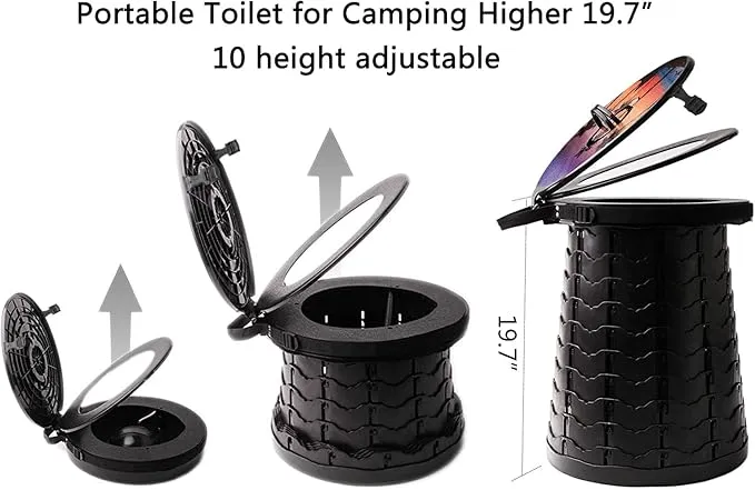 Portable Toilet for Camping Portable Folding Toilet with Carry Bag, Retractable Travel Toilet Foldable Stool Camping Toilet for Adults Kids, Height Adjustable & Sturdy Capacity 880 Lbs