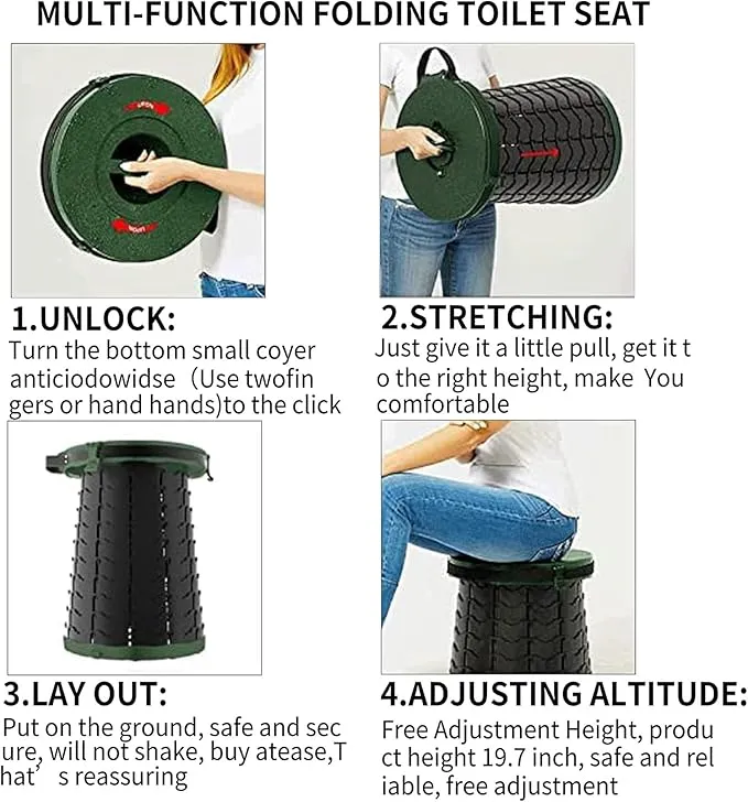 Portable Toilet for Camping Portable Folding Toilet with Carry Bag, Retractable Travel Toilet Foldable Stool Camping Toilet for Adults Kids, Height Adjustable & Sturdy Capacity 880 Lbs