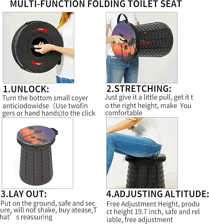 Portable Toilet for Camping Portable Folding Toilet with Carry Bag, Retractable Travel Toilet Foldable Stool Camping Toilet for Adults Kids, Height Adjustable & Sturdy Capacity 880 Lbs