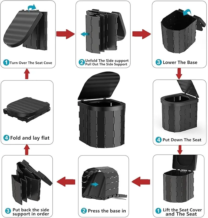 Portable Toilet for Camping,Folding Toilet with Lid,Foldable Car Travel Toilet Portable with Carry Bag for Camping,Car,Travel, Outdoor,Hiking,Backpack,Trips,Tent,Boat,Beach,Traffic Jam,Home (Black)