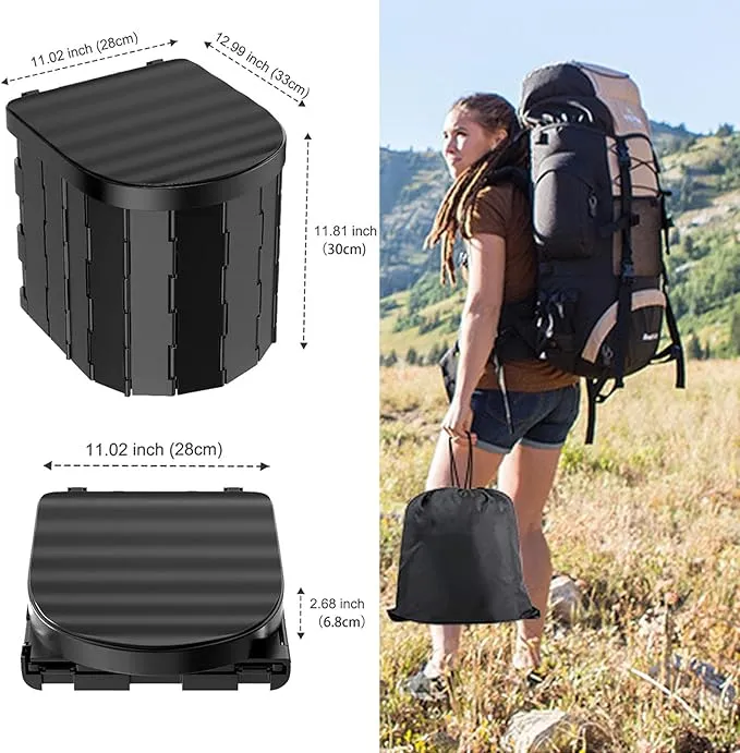 Portable Toilet for Camping,Folding Toilet with Lid,Foldable Car Travel Toilet Portable with Carry Bag for Camping,Car,Travel, Outdoor,Hiking,Backpack,Trips,Tent,Boat,Beach,Traffic Jam,Home (Black)