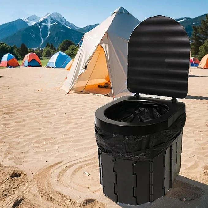 Portable Toilet for Camping,Folding Toilet with Lid,Foldable Car Travel Toilet Portable with Carry Bag for Camping,Car,Travel, Outdoor,Hiking,Backpack,Trips,Tent,Boat,Beach,Traffic Jam,Home (Black)