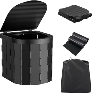 Portable Toilet for Camping,Folding Toilet with Lid,Foldable Car Travel Toilet Portable with Carry Bag for Camping,Car,Travel, Outdoor,Hiking,Backpack,Trips,Tent,Boat,Beach,Traffic Jam,Home (Black)