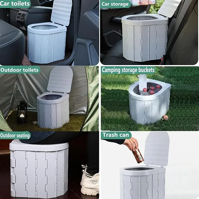 Portable Toilet for Camping,Folding Toilet with Lid,Foldable Car Travel Toilet Portable with Carry Bag for Camping,Car,Travel, Outdoor,Hiking,Backpack,Trips,Tent,Boat,Beach,Traffic Jam,Home (White)