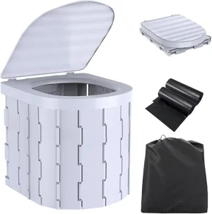 Portable Toilet for Camping,Folding Toilet with Lid,Foldable Car Travel Toilet Portable with Carry Bag for Camping,Car,Travel, Outdoor,Hiking,Backpack,Trips,Tent,Boat,Beach,Traffic Jam,Home (White)