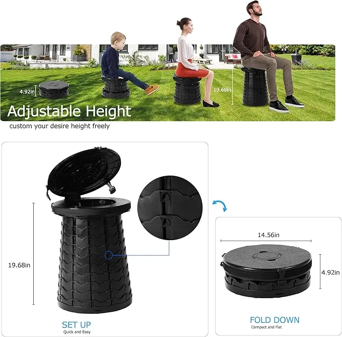Portable Toilet XXL,19.7"H Multifunctional Camping Toilet,Upgrade Adjustable Foldable Outdoor Portable Toilet, Very Suitable for Outdoor Travel and Camping Ideal for Adults and Kids (black)