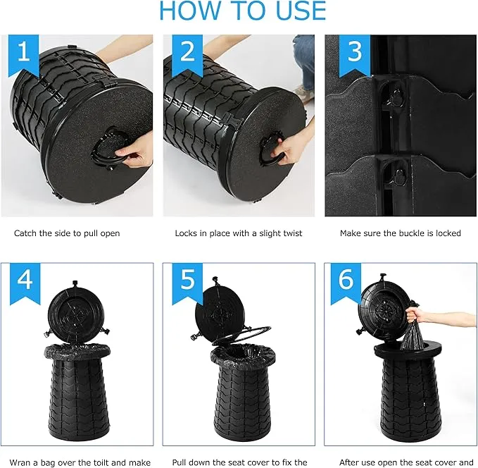 Portable Toilet XXL,19.7"H Multifunctional Camping Toilet,Upgrade Adjustable Foldable Outdoor Portable Toilet, Very Suitable for Outdoor Travel and Camping Ideal for Adults and Kids (black)