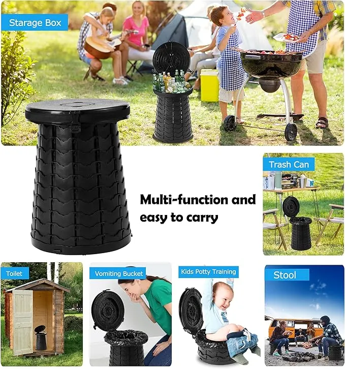 Portable Toilet XXL,19.7"H Multifunctional Camping Toilet,Upgrade Adjustable Foldable Outdoor Portable Toilet, Very Suitable for Outdoor Travel and Camping Ideal for Adults and Kids (black)