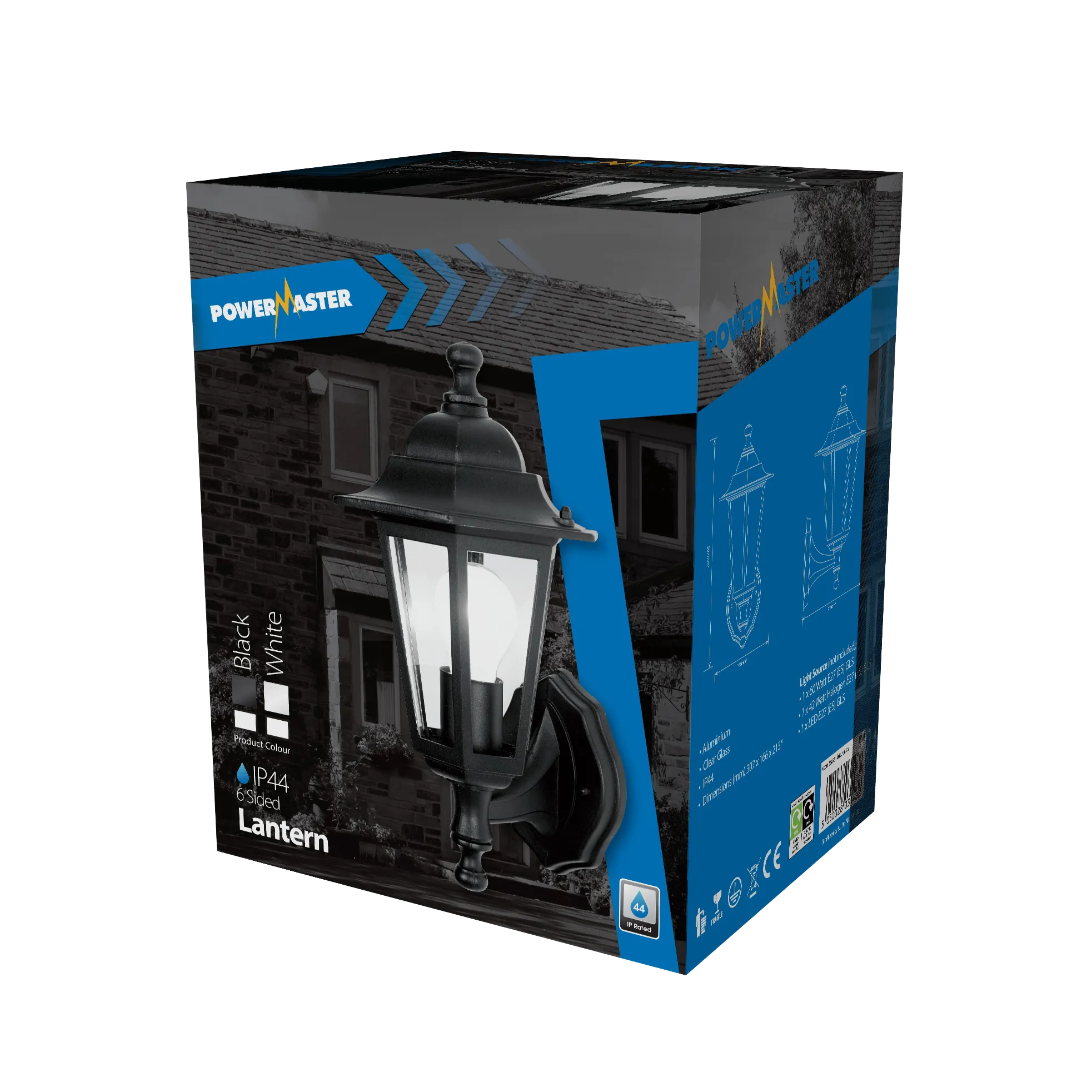 Powermaster S5895 IP44 6 Sided Lantern - Black