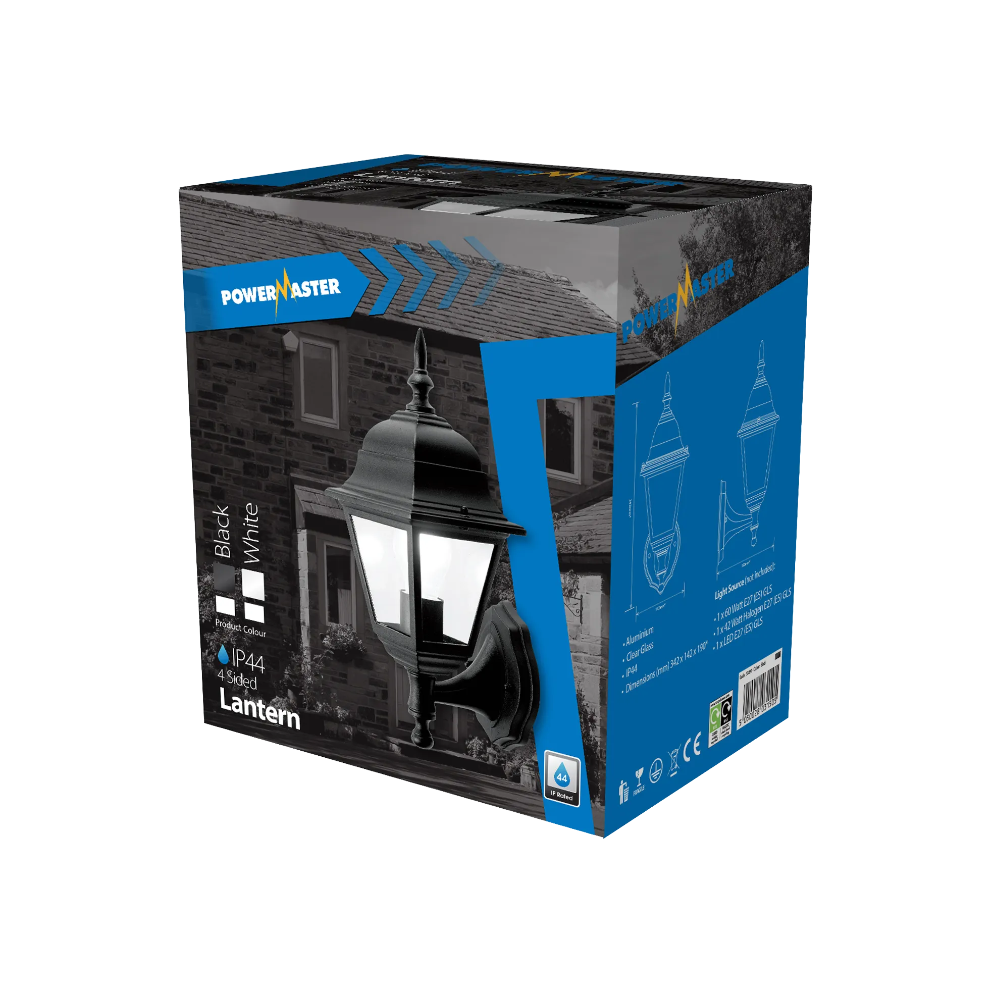 Powermaster S5897 IP44 4-Sided Lantern - Black