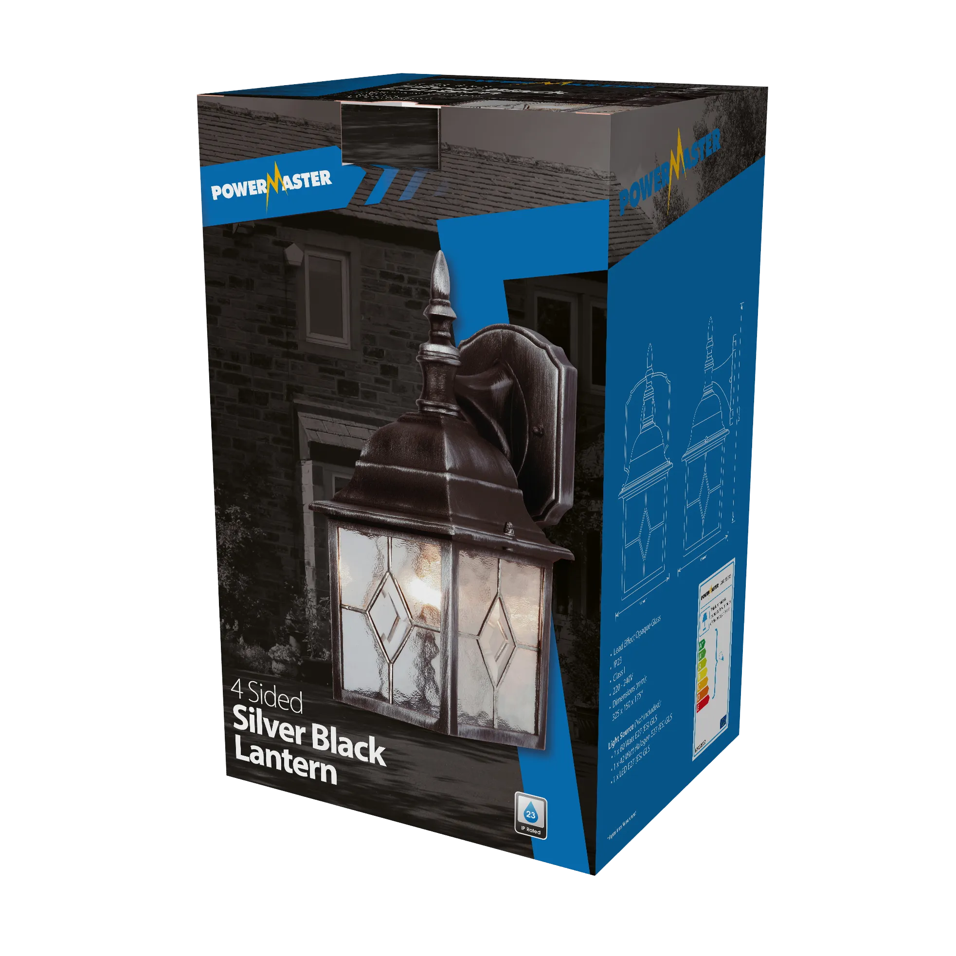 Powermaster S5901 IP23 4-Sided Lantern - Leaded/Silver Black