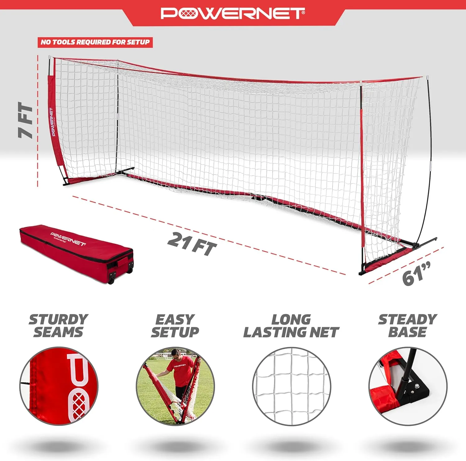 PowerNet Carli Lloyd Soccer Goal, Portable Net Collapsible Metal Base, Quick Setup Ultra Portable, Full Size Framed Soccer Goal, 1 Goal   1 Carry Bag