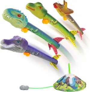 PowerTRC Dinosaur Toy Blasters Launchers | Launch up to 100 ft | 2 Launching Stands | 8 Dino Foam Head Colorful | Park, Backyard, Outdoor Play Toy Gifts for Kids Ages 3 4 5 6 7 8 9 10 
