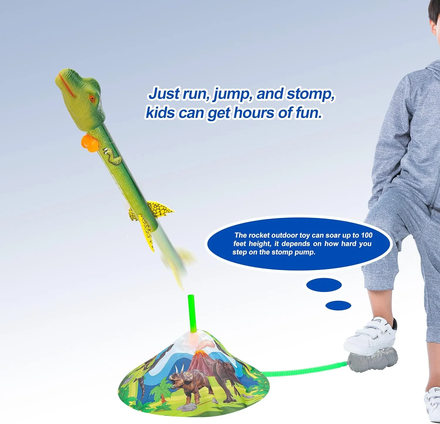 PowerTRC Dinosaur Toy Blasters Launchers | Launch up to 100 ft | 2 Launching Stands | 8 Dino Foam Head Colorful | Park, Backyard, Outdoor Play Toy Gifts for Kids Ages 3 4 5 6 7 8 9 10 