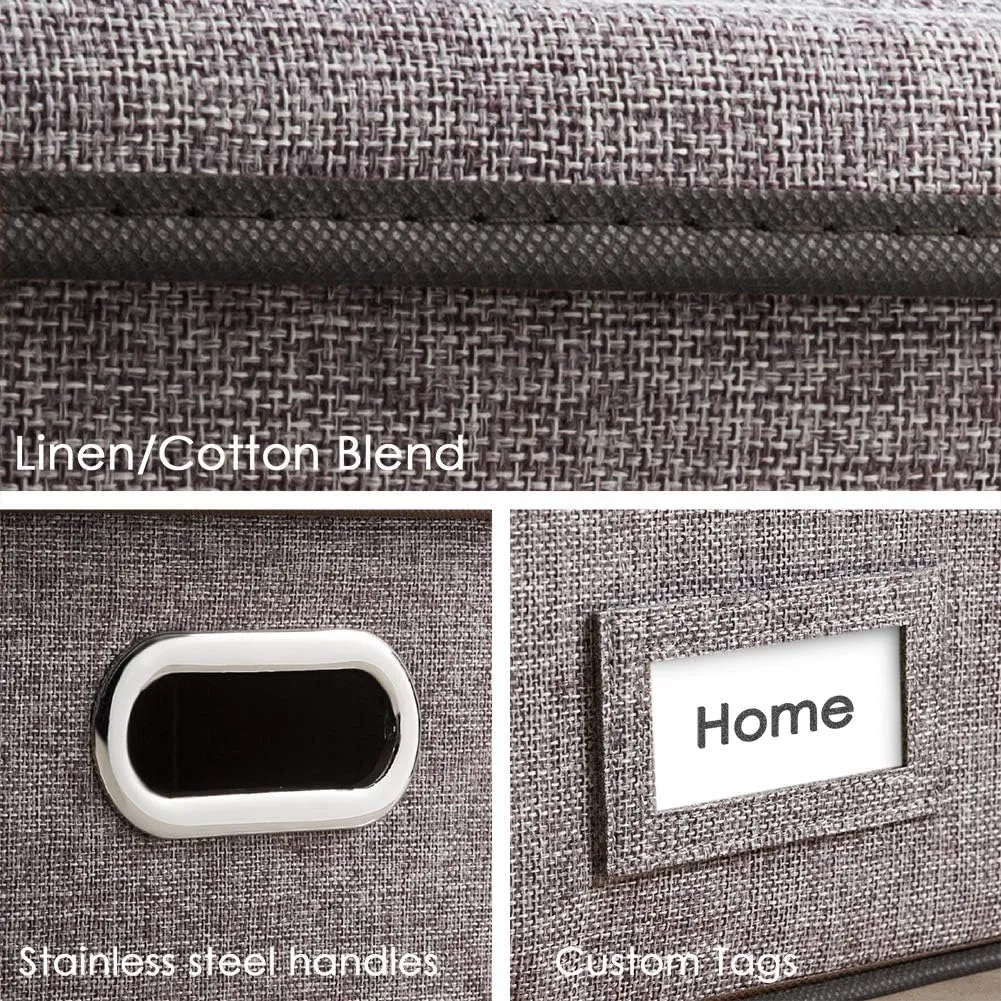 PRANDOM File Organizer Box - Set of 4 Collapsible Decorative Linen Filing Storage Hanging File Folders with Lids Office Cabinet Letter Size (15x12.2x10.75 inch)