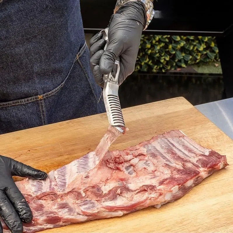 Professional Rib Membrane Remover Stainless Steel Tool Kit - Stainless Steel BBQ Accessories for Rib Prep，Arc Clamp & Non-Slip Grip，Easy Membrane Removal，Dishwasher Safe (1PC)