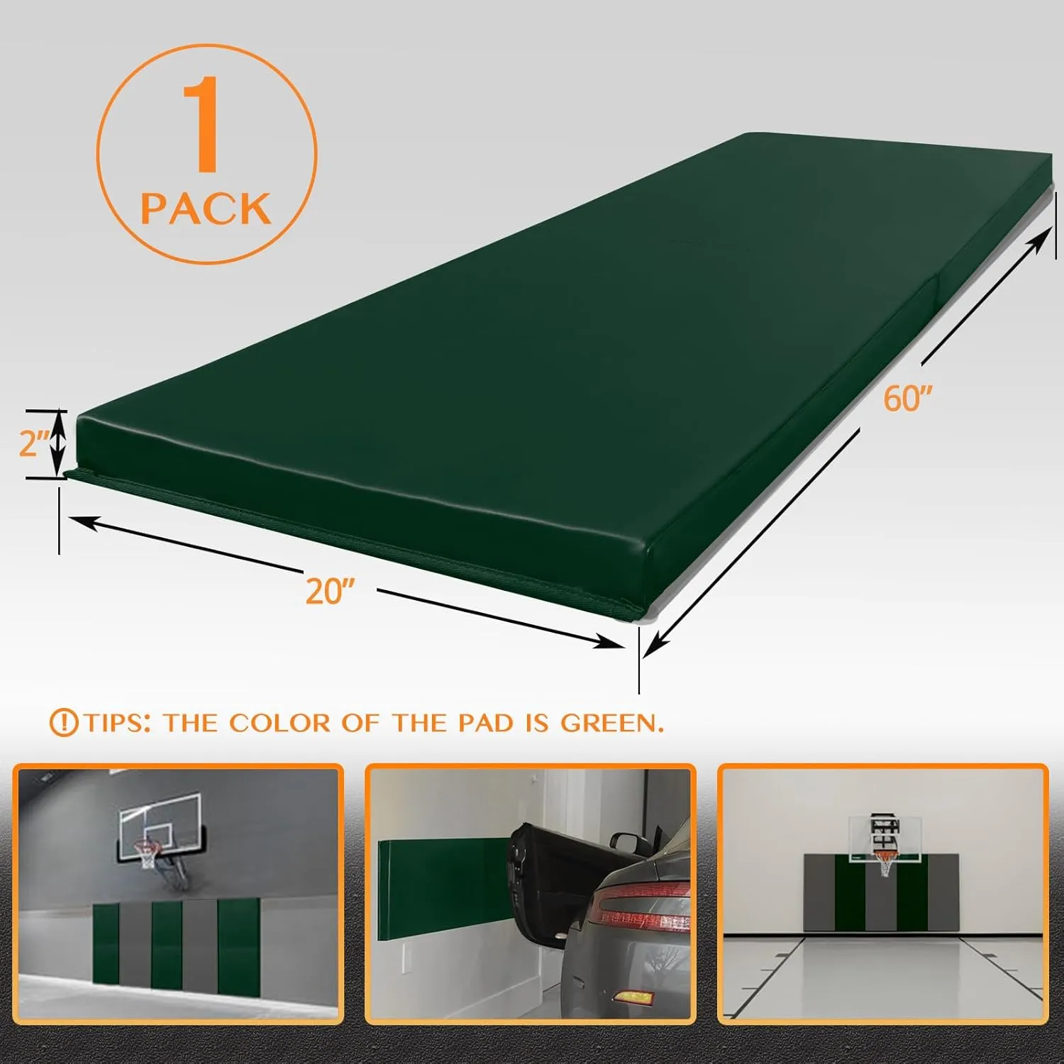 PROGOAL Gym Wall Paddings Basketball Court Wall Protection Pad - 2”Thick Foam Wall Mat Durable Protector for Wall-Mounted Basketball Hoops Garage Taekwondo（60" Lx20 W）