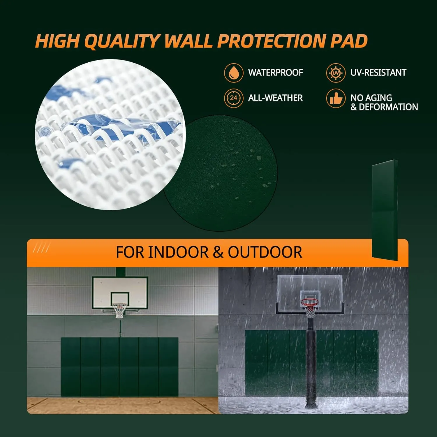 PROGOAL Gym Wall Paddings Basketball Court Wall Protection Pad - 2”Thick Foam Wall Mat Durable Protector for Wall-Mounted Basketball Hoops Garage Taekwondo（60" Lx20 W）