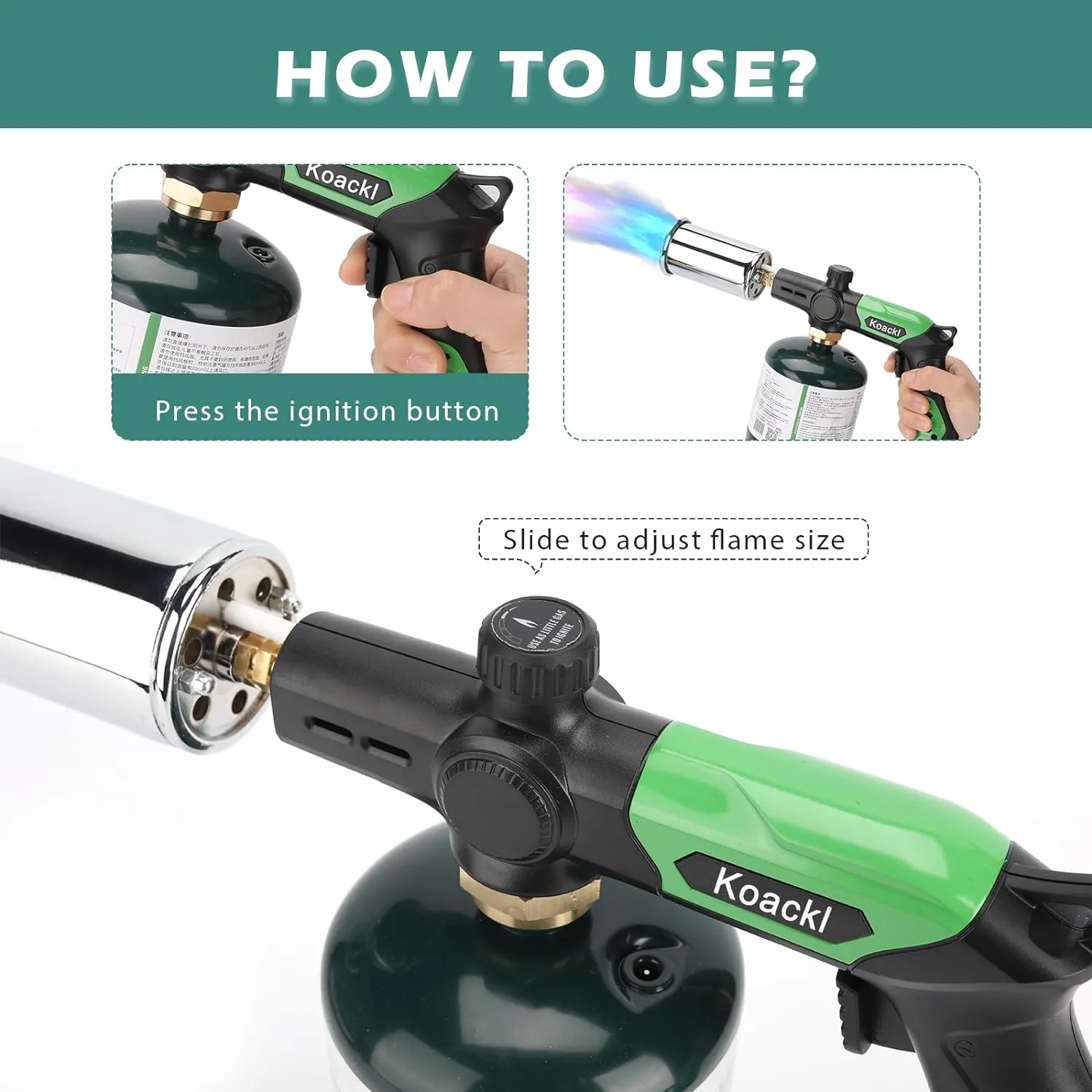 Propane Torch Head, Powerful Charcoal Torch Lighter, Campfire Starter, Grill Torch with Igniter, Adjustable Flame for Cooking, Soldering(Propane Tank Not Included)