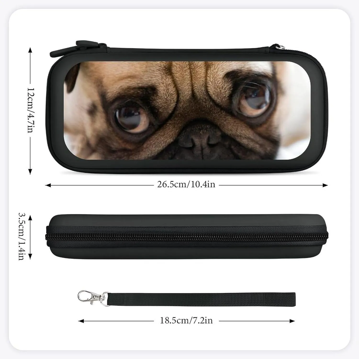 Pug Expression Compatible with Switch Carrying Case Hard Travel Game Bag Pouch with 15 Games Accessories Black-Style